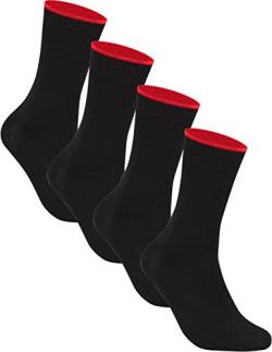 gigando | Edge Bambus-Socken für Damen und Herren | schwarz mit buntem Farbring | extra feines Maschenbild | Hand gekettelt | Bambus Viskose Stoff | 4 Paar | schwarz-rot | 35-38 | von gigando