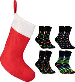 gigando | Nikolausstrumpf mit schwarzen und bunten Luxus Baumwoll-Socken | 4 Paar | schwarz mit bunten Symbolen | 43-46 von gigando