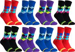 gigando - Qualitäts Socken für Herren 8 Paar – kariertes buntes Muster – je 2x rot, schwarz, lila, blau – 39/42 von gigando