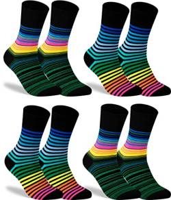 gigando Socken gestreift & bunt, Hochwertige Baumwollsocken mit weichem Bund gegen Einschnüren, ohne störende Naht an den Zehen, Regenbogen-schwarz, 35-38 von gigando