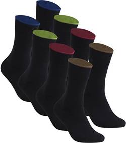 gigando | black meets bordeaux Baumwoll-Socken | elegante schwarze Strümpfe für Damen und Herren | Hand gekettelt | 8 Paar | je 2x schwarz-blau, bordeaux, braun, grün | 35-38 | von gigando