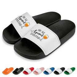 Bin auf Aperol-Spritztour Badelatschen | Slipper | Badeschuhe | Hausschuhe | Pantoletten | Unisex | Urlaub | Malle | JGA | Geschenkidee | Lustige Motive | Rutschfest | Schwarz/Weiß | Größe 38 von glitzertassen-de