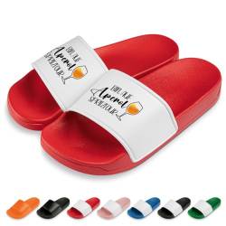 Bin auf Aperol-Spritztour Badelatschen | Slipper | Badeschuhe | Schlappen | Hausschuhe | Pantoletten | Unisex | Urlaub | Malle | JGA | Geschenkidee | Lustige Motive | Rutschfest | Rot | Größe 38 von glitzertassen-de