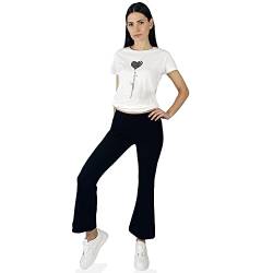 glomy- Damen Hose eng anliegend, mit hoher Bund Taille, elegant Skinny Hosen, elastisch Fraizeithose, Made in Italy, Schwarz von glomy