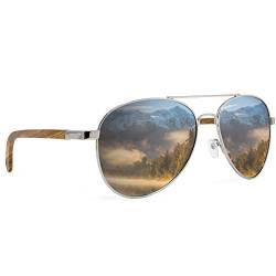 glozzi Holz Pilotenbrille Polarisiert Verspiegelt Herren und Damen - Zebrano von glozzi