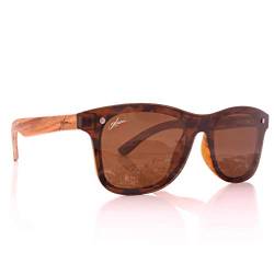 glozzi Sonnenbrille Damen Holz Polarisiert und Entspiegelt UV400 Braun mit Holzbügeln aus Zebrano und Brillenetui aus Kork von glozzi