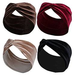 gofidin 4 Stück Samt-Turban-Stirnband für Frauen und Mädchen, breite Haar-Accessoires, weiche elastische Kopfbedeckung, Yoga, Sport, Make-up, Haarband für Outdoor-Aktivitäten von gofidin