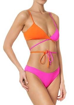 goldenpoint Bikini Damen Badeanzug Triangel-BH mit überkreuztem Ausschnitt Zweifarbig, Farbe Rosa, Größe 80 von goldenpoint