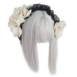 goodluxx Handgefertigtes Haar-Accessoire Stirnband Gothic Lolitas Cosplay Maid Spitze Haarreifen Clip Blumen Dekorationen für Frauen Mädchen Lolitas Blume Stirnband 6# von goodluxx