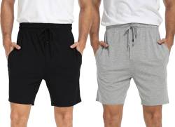 goodmansam 2er Pack Herren Kurz Schlafanzughose Leichte Pyjamahose Schlafshorts Weich Sommer Nachtwäsche Shorts, Schwarz/Licht Grau, XXL von goodmansam