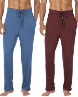 goodmansam Herren Lange Schlafanzughose Weich Pyjamahose Freizeithose Leichte Pyjamaunterteil Yogahose mit elastischem Bund und geradem Schnitt, Blau/Rot, L von goodmansam