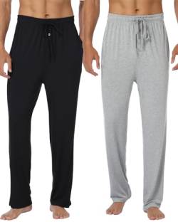 goodmansam Herren Lange Schlafanzughose Weich Pyjamahose Freizeithose Leichte Pyjamaunterteil Yogahose mit elastischem Bund und geradem Schnitt, Schwarz/Licht Grau, L von goodmansam