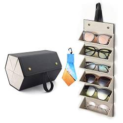 gotosee Sonnenbrillen-Organizer mit 6 Fächern, faltbare Brillenetuis Aufbewahrungsbox mit Karabiner, superweiches Reinigungstuch für Damen und Herren von gotosee