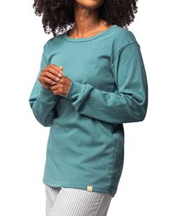 greenjama Damen Langarm-Shirt aus Derby-Rib, GOTS-Zertifiziert Pyjamaoberteil, Topaz, 38 von greenjama