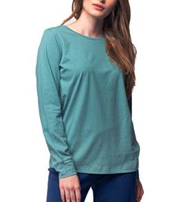 greenjama Damen Langarm-Shirt mit Woll-Anteil, GOTS-Zertifiziert Pyjamaoberteil, Topaz, 36 von greenjama