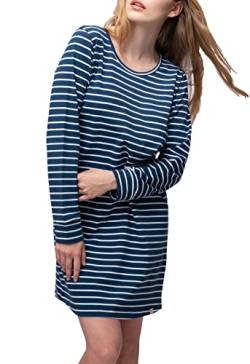 greenjama Damen Sleepshirt Ringel, GOTS-Zertifiziert Nachthemd, Ultramarin, 40 von greenjama