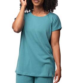 greenjama Damen T-Shirt aus Derby-Rib, GOTS-Zertifiziert Pyjamaoberteil, Topaz, 38 von greenjama