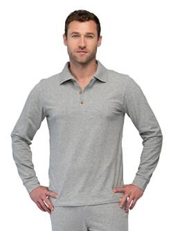 greenjama Herren Langarm-Shirt mit Polo-Kragen Pyjamaoberteil, Grey, M von greenjama