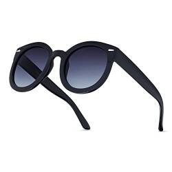 grinderPUNCH Klassische, runde, polarisierte, übergroße Retro-Sonnenbrille für Frauen, trendige Vintage-Stil, polarisierte Brille, UV400-Gläser (2er-Pack Bulk Bundle Saver: Schwarzer Rahmen – polarisierte Gläser mit, 5.3) von grinderPUNCH