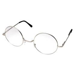 grinderPUNCH Nicht verschreibungspflichtige Brille mit rundem Kreisrahmen und klaren Gläsern, klein, silberfarben von grinderPUNCH