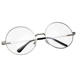 grinderPUNCH Nicht verschreibungspflichtige Brille mit rundem rundem Rahmen und klaren Gläsern in mittlerem Silber von grinderPUNCH