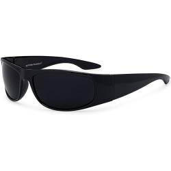 grinderPUNCH Schwarze Sonnenbrille mit super dunklen Gläsern | Reiter im Biker-Stil | Wickelrahmen (Schwarz) von grinderPUNCH