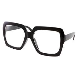 grinderPUNCH XL Schwarze, dicke, quadratische, übergroße Brille mit klaren Gläsern – Herren- und Damenkostüm oder Mode – Schwarz von grinderPUNCH