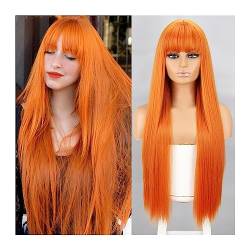 Perücken Orange synthetische Perücken, lange gerade Perücken mit Pony for Frauen, rosa rot, Cosplay, Party, täglicher Gebrauch, natürliches Haar Damenperücke von guiling-1986