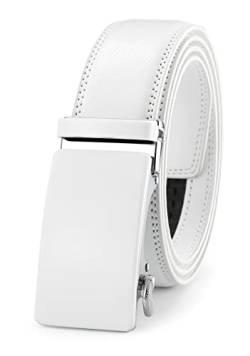 guvoosm Gürtel Herren,Leder Automatik Gürtel Für Herren Business Anzug Gürtel-3,5cm Breite-51-125-White von guvoosm