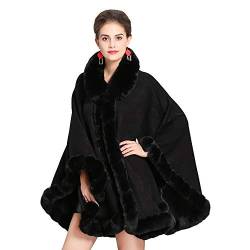 haashpylien Damen Poncho Cape Winter Umhang Strickjacken mit Kunstfell Kragen Kunstpelz Stolen Revers Kragen Kaschmir Fühlen Wickelschal Schal für Hochzeit von haashpylien