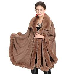 haashpylien Damen Poncho Cape Winter Umhang Strickjacken mit Kunstfell Kragen Kunstpelz Stolen Revers Kragen Kaschmir Fühlen Wickelschal Schal für Hochzeit von haashpylien