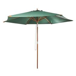 habeig Sonnenschirm Marktschim 300 cm aus Holz mit UV 50+ und Ledertaschen an den Enden 3m mit 6 Rippen (Grün) von habeig