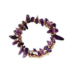 Blumenset für Frauen, natürliches violettes Kristallperlen-Armband-Set, einfaches und exquisites Design, geeignet für alle Gelegenheiten, Bluthochdruck-Uhr (lila, Einheitsgröße) von hahuha