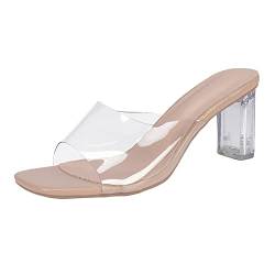 Damen Schuhe Sommer Mit Absatz Sommer Transparent PVC Open Toe Crystal Dicke Sandaletten mit hohen Absätzen Schuhe Damen Stoffschuhe Winter (Beige, 37) von hahuha