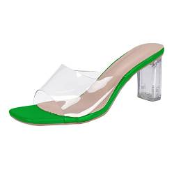 Damen Schuhe Sommer Mit Absatz Sommer Transparent PVC Open Toe Crystal Dicke Sandaletten mit hohen Absätzen Schuhe Damen Stoffschuhe Winter (Green, 38) von hahuha