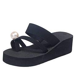 Flip Flop Heels für Frauen Dressy Casual Flops Mode Farbe Diamant Damen Hausschuhe Keil Flip Damen Slipper Flip Flops Keil für Frauen Komfort, Schwarz , 37.5 EU von hahuha