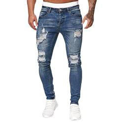 Herren Casual Hip Hop Sport Hohe Stretch Enge Waschen Poliert Weiß Zerrissen Fit Reißverschluss Jean Hosen Männer Relaxed Fit Hosen, Blue-j, 36-41 von hahuha