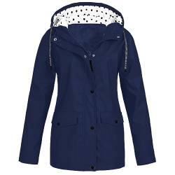 Leichte Jacke für Damen, einfarbig, modisch, lässig, Reißverschluss, Knopf, Doppeltasche, Kordelzug, mit Kapuze, Ladungsmantel, Übergröße, Hoodie-Mäntel, dunkelblau, 54 von hahuha