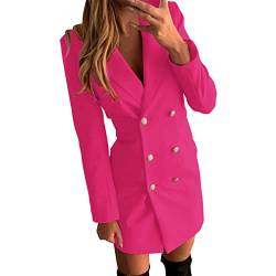 Leichte Mäntel für Damen, lässig, leicht, dünn, lange Jacke, schmaler Mantel, lange Ärmel, Knopfleiste, Brusttaschen, Mäntel, Knöpfe, Blazer, Jacken für Frauen, hot pink, 52 von hahuha