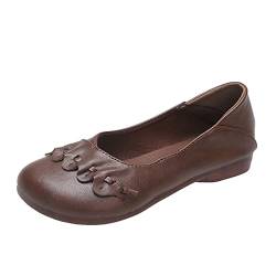 Schuhe Breite Füße Damen einfarbige Lederspitze atmungsaktive Flache Flache Freizeitschuhe Hohe Schuhe Damen Absatz Winter (Brown, 39) von hahuha