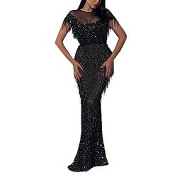 hahuha Abendkleid Lang Damen Damen Kurzarm Raglanärmel Kleid Pailletten Sexy Slim Dress Abendkleid von hahuha