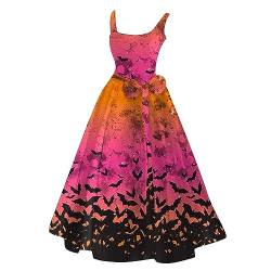 hahuha Ballkleider Damen Damen-Halloween-Kleid mit blutigem Aufdruck, lässig, Party, Rundhalsausschnitt, sexy, ärmellos Damen Cocktail Kleid (Pink-D, XXXL) von hahuha