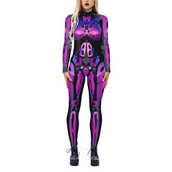 hahuha Damen Einteiler Schwarz Damen Rollkragen-Simulation 3D-Druck-Roboter-Reißverschluss-Bodysuit Ganzkörper-Bodysuit-Halloween-Kostüm von hahuha