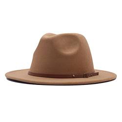 hahuha Damen-Fedora-Panama-Wollgürtel, klassischer Hut, Schnallenhut, breite Baseballkappen (Khaki #1, One Size) von hahuha