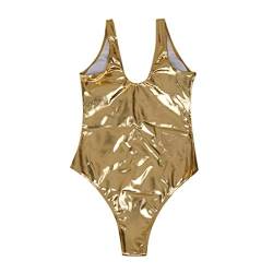 hahuha Damen Strandmode Badebekleidung Frauen Shiny Metallic Zwei Einteilige Badeanzüge Bikini Badeanzug Weste Overall von hahuha