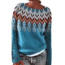 hahuha Damen Strickpullover Langarm Damen-Pullover Farbblock-Design, lockerer, lässiger Strickpullover mit tief angesetzter Schulter und Langen Ärmeln Damen Winterpullover (Blue-B, S) von hahuha