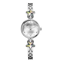 hahuha Einfache Uhr Damen Trend Sechseckige Legierung Set Diamant Mode Armband Uhr Set Leicht Lesen Uhren für Frauen, Silber+Weiß, Einheitsgröße, Armband von hahuha