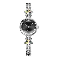 hahuha Einfache Uhr Damen Trend Sechseckige Legierung Set Diamant Mode Armband Uhr Set Leicht Lesen Uhren für Frauen, Silber + Schwarz, Einheitsgröße, Armband von hahuha