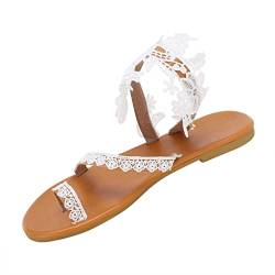 hahuha Frauen Sandalen Flip Flops Offen Strand Sommer Slipper Schuh Sandalen Slip On Weibliche Flache Zehe Für Frauen Slip On Damen Sandalen Sport Strick Sandalen für Frauen, weiß, 8 UK 3X-Narrow von hahuha