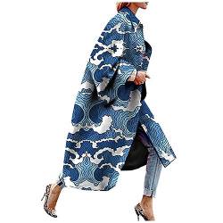 hahuha Gefütterter Windbreaker Damen Mode Frauen Bedruckte Tasche Jacke Oberbekleidung Cardigan Mantel Lange Trenchcoat Top für Frauen, blau, 50 von hahuha